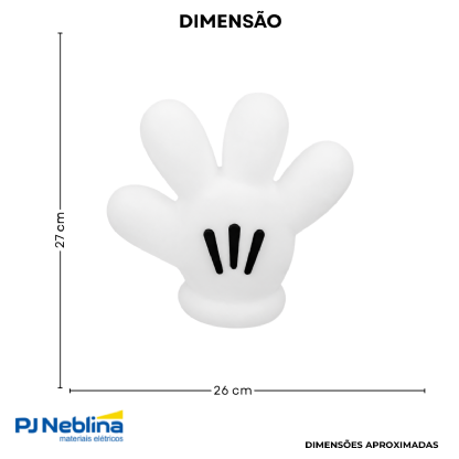 Luminária Mesa Led Sobrepor Luva Mickey Branco P/Lâmpada Bolinha 5W Bivolt C/Cabo 1,80M - Usare