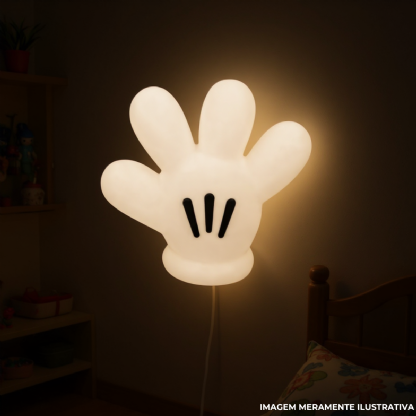 Luminária Mesa Led Sobrepor Luva Mickey Branco P/Lâmpada Bolinha 5W Bivolt C/Cabo 1,80M - Usare