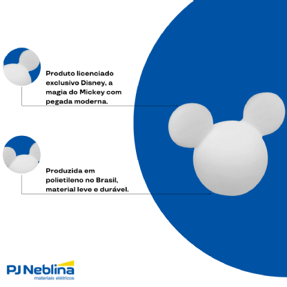 Luminária Mesa Led Sobrepor Mickey Clean Branco P/Lâmpada Bolinha 5W Bivolt C/Cabo 1,80M - Usare