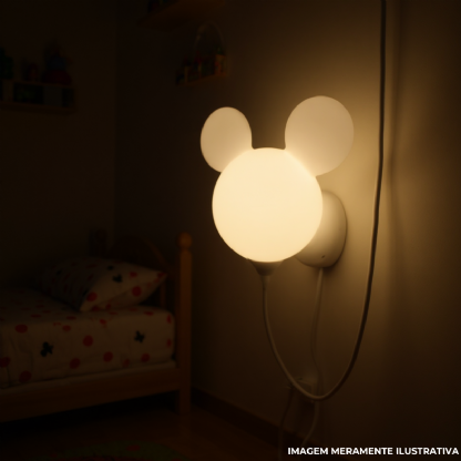 Luminária Mesa Led Sobrepor Mickey Clean Branco P/Lâmpada Bolinha 5W Bivolt C/Cabo 1,80M - Usare
