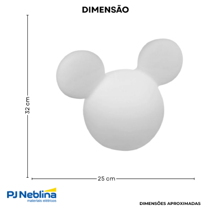 Luminária Mesa Led Sobrepor Mickey Clean Branco P/Lâmpada Bolinha 5W Bivolt C/Cabo 1,80M - Usare
