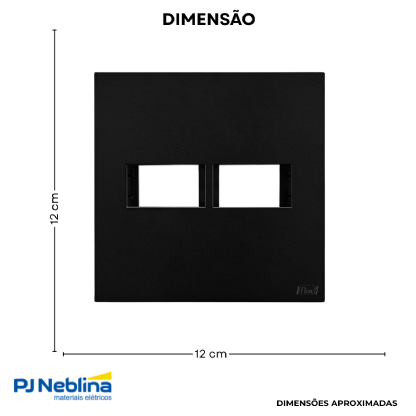 Placa Acabamento 4X4 2 Postos Horizontal Black Satin C/Suporte Recta - Blux