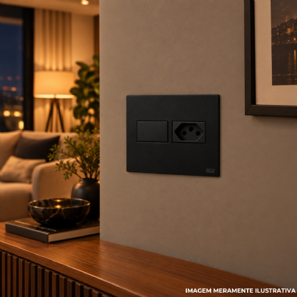 Placa Acabamento 4X4 2 Postos Horizontal Black Satin C/Suporte Recta - Blux