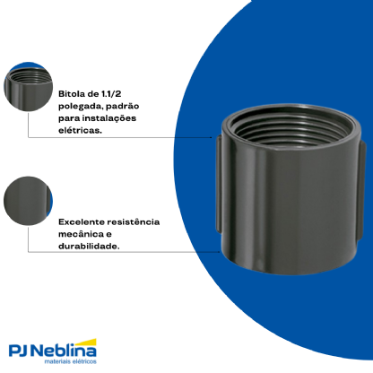Luva Eletroduto Roscável 1.1/2 Pvc Preto - Código Fabricante: 11715 - Amanco
