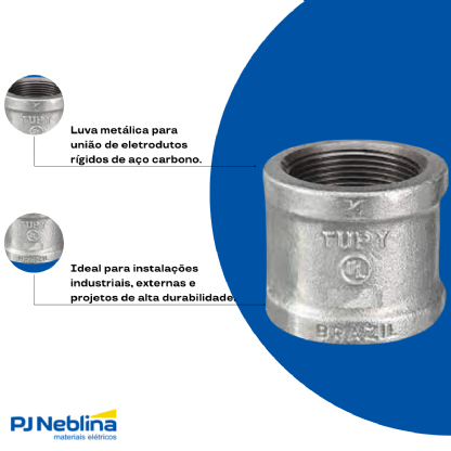 Luva Eletroduto Roscável 3Pol Bsp Aço Carbono Galv Fogo Nbr 5598 - Eletroduto/Est