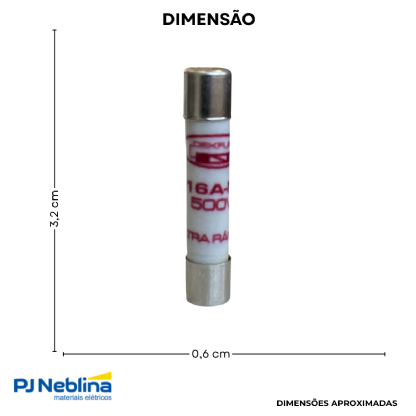 Fusível Cartucho Ultra Rápido Ar 16A 500V 6X32 mm - Dekfuse