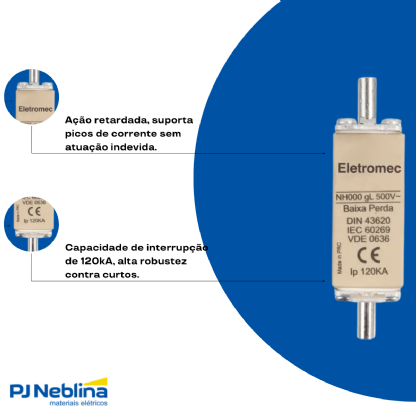 Fusível Nh Retardado Gg/Gl 50A 500V 120Ka T-000 - Eletromec