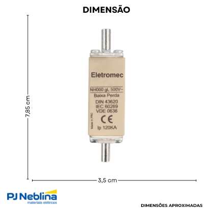 Fusível Nh Retardado Gg/Gl 50A 500V 120Ka T-000 - Eletromec