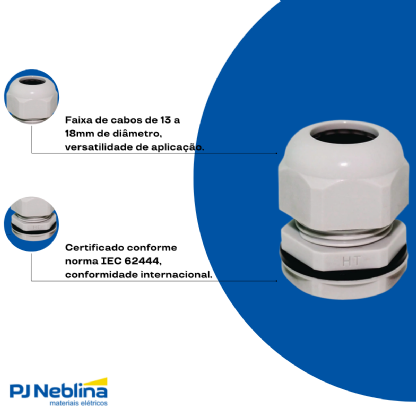 Prensa Cabo 3/4 13-18Mm Bsp Nylon Cinza Ip67 - Hellermann