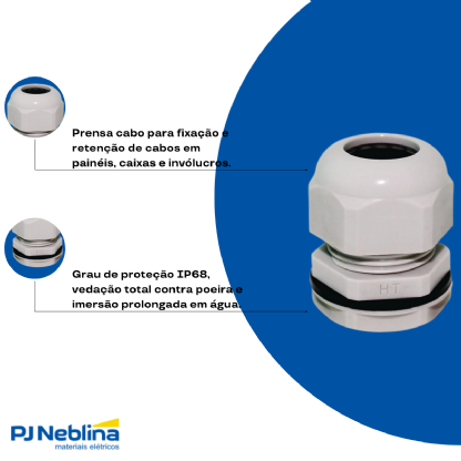 Prensa Cabo Nylon Bsp 2Pol Cinza Ip68 Curta - Hellermann