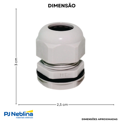 Prensa Cabo Nylon Métrica M25X1,5Mm Cinza C/Contra Porca Ip67 Curta - Hellermann
