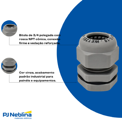 Prensa Cabo 3/4 13-18Mm Npt Nylon Cz Ip68 - Wetzel