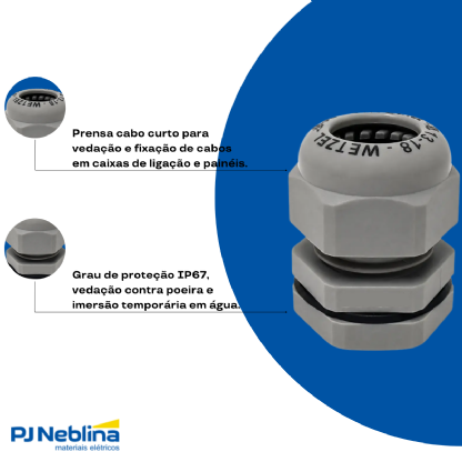 Prensa Cabo Curto Pg29 18-25Mm Pg Nylon Cz Ip67 - Wetzel