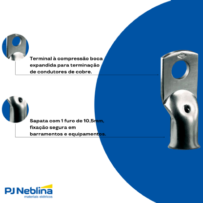 Terminal Compressão Boca Expandida 95Mm 1 Compr 1 Furo F=10,5Mm 3/8 (M10) - Magnet