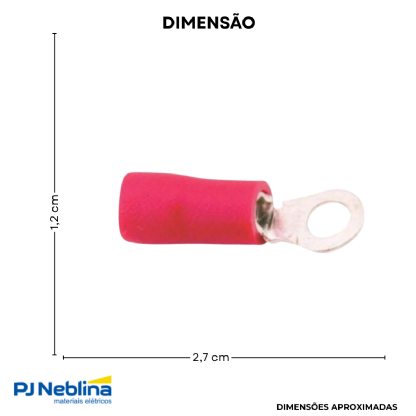 Terminal Olhal 0,50-1,50Mm (22-16Awg) Pré-Isolado Vermelho 1 Furo F=6Mm 1/4 (M6) - Magnet