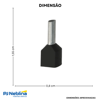 Terminal Tubular (Ilhos) Duplo 1,50Mm (16Awg) Pré-Isolado Preto - Intelli