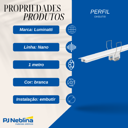 Perfil De Embutir C/ Mola 24,2Mmx7,51Mm Nano Bc Difusor Bc 1Mt - Luminatti