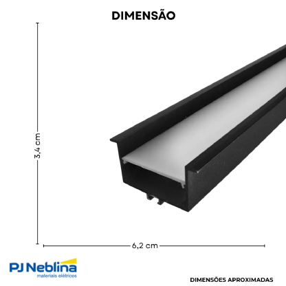 Perfil De Embutir Recuado C/ Mola 64Mmx34Mm Preto Dif Bc 2Mt - Luminatti