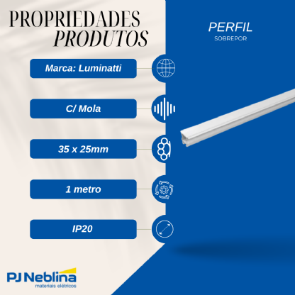 Perfil De Sobrepor C/ Mola 35Mmx 25Mm Bc Difusor Bc 1Mt - Luminatti
