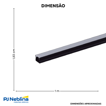 Perfil Sobrepor C/ Mola 17,2Mmx14,4Mm Preto Difusor Branco 1M - Luminatti