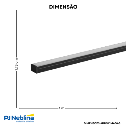 Perfil Sobrepor Nano 17,5Mmx9Mm Preto 1M - Luminatti