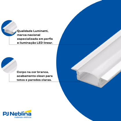 Perfil Embutir Nano 24,2X7,51Mm 3Mt Branco Difusor Branco C/Mola - Luminatti