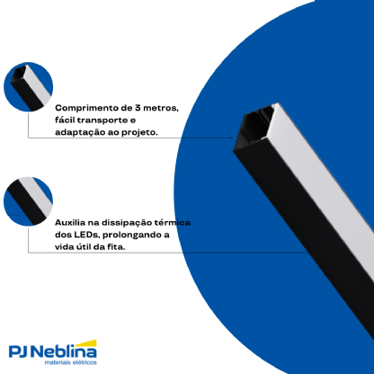 Perfil De Sobrepor C/ Mola 50Mmx30Mm Preto Difusor Branco 3Mt - Luminatti