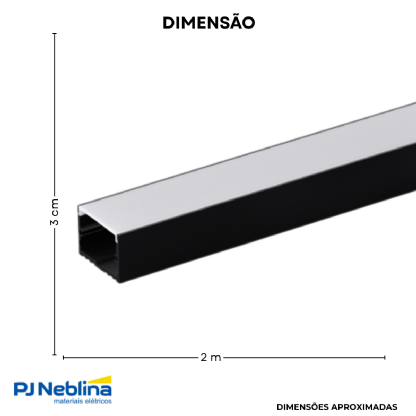 Perfil De Sobrepor C/ Mola 50Mmx30Mm Preto Difusor Branco 2Mt - Luminatti