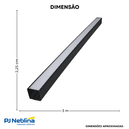 Perfil De Sobrepor C/ Mola 35Mmx 25Mm Preto Difusor Bc 3Mt - Luminatti
