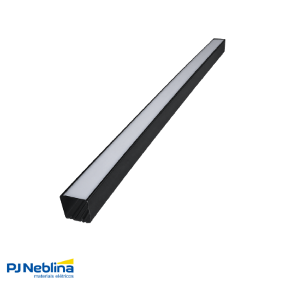 Perfil De Sobrepor C/ Mola 35Mmx 25Mm Preto Difusor Branco 2Mt - Luminatti