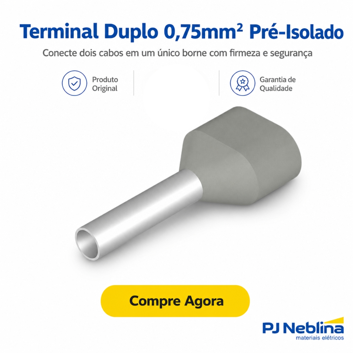 Terminal Tubular (Ilhos) Duplo 0,75Mm (18Awg) Pre-Isolado Cinza 500Uni - Conexel