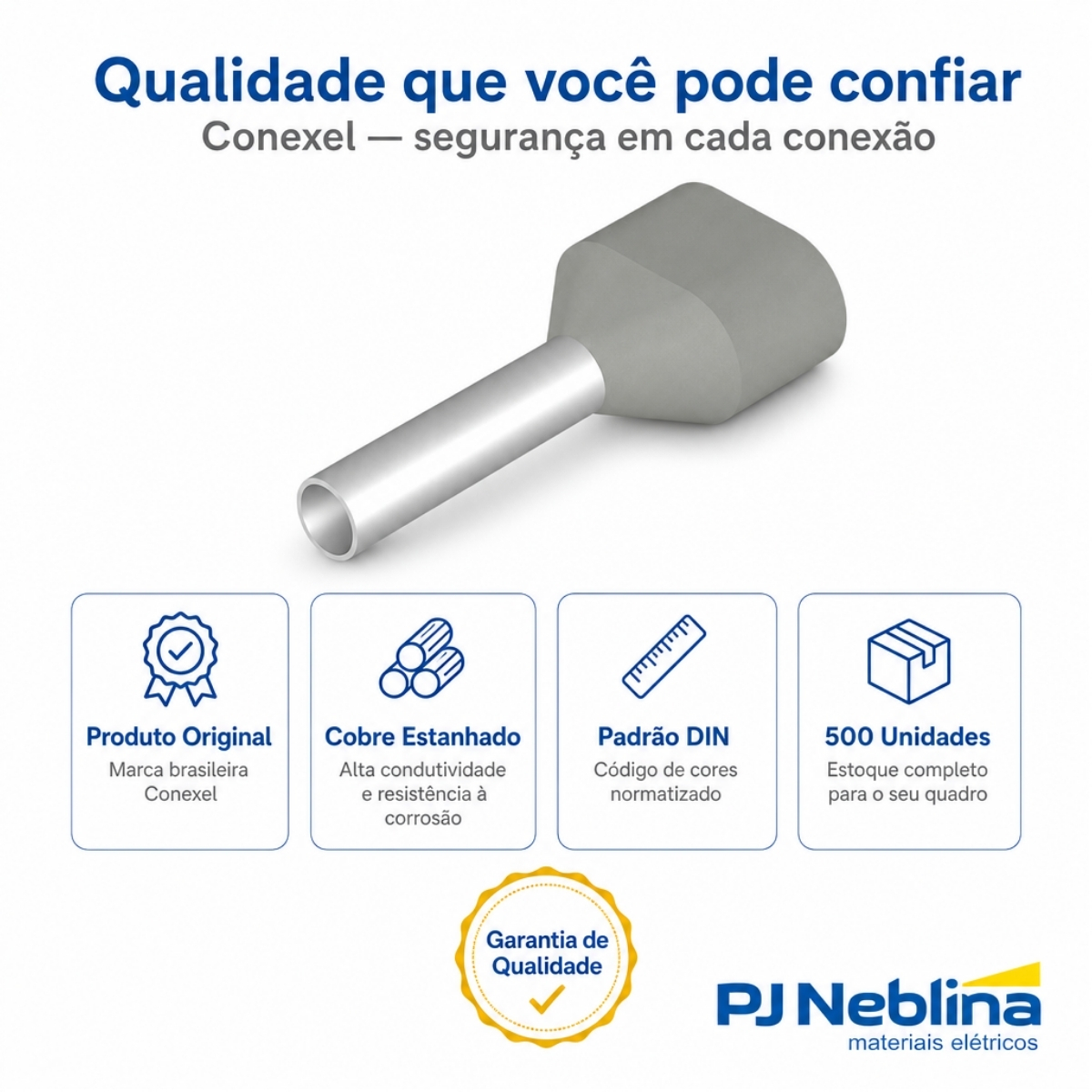 Terminal Tubular (Ilhos) Duplo 0,75Mm (18Awg) Pre-Isolado Cinza 500Uni - Conexel
