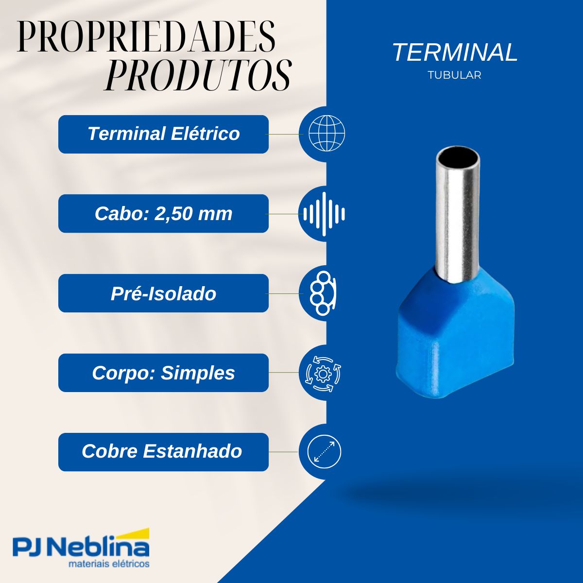 Terminal Tubular (ilhos) Duplo 2,50mm (14awg) Pre-isolado Az