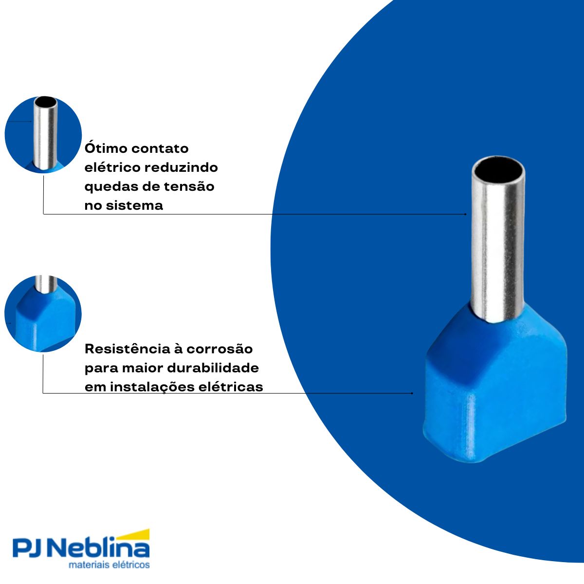 Terminal Tubular (ilhos) Duplo 2,50mm (14awg) Pre-isolado Az
