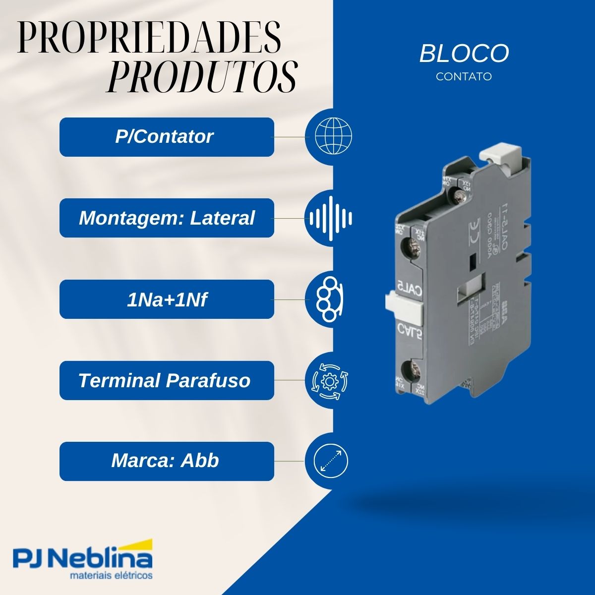 Bloco Contato Auxiliar P/Contator Lateral 1Na+1Nf - Abb