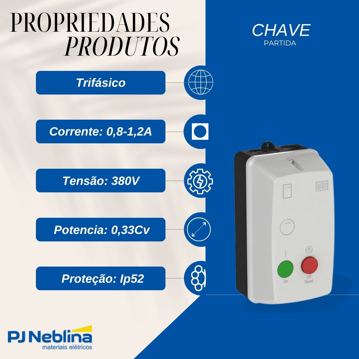 Chave Partida Direta Trifásico 0,8-1,2A 380V 0,33Cv Ip52 Weg