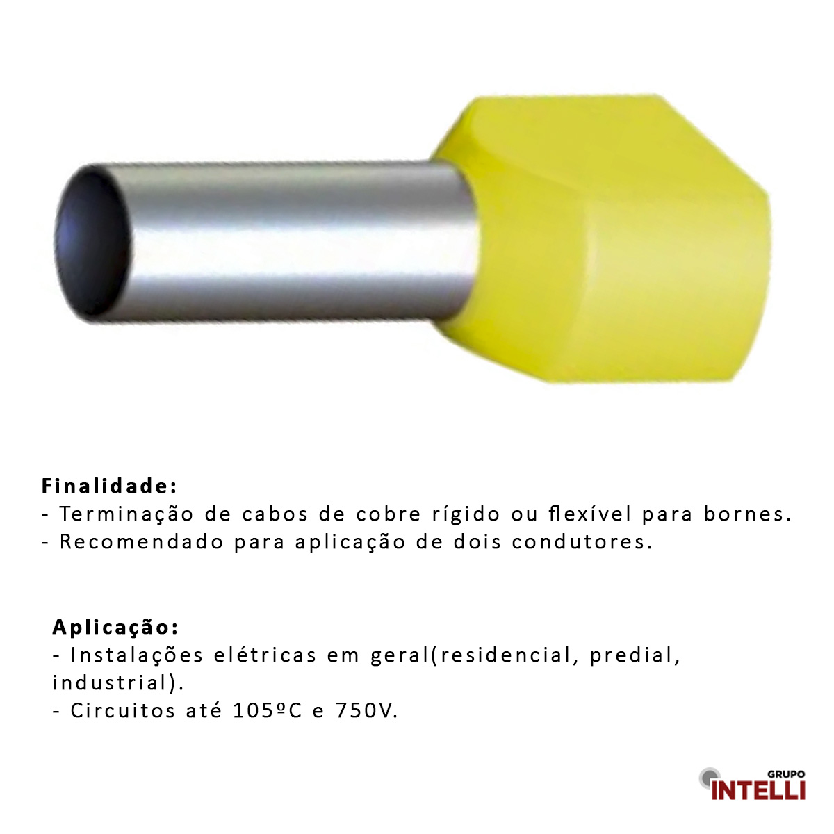 Terminal Tubular Ilhos Duplo 6,00Mm (10Awg) Pre-Isolado Amarelo 30131 Intelli