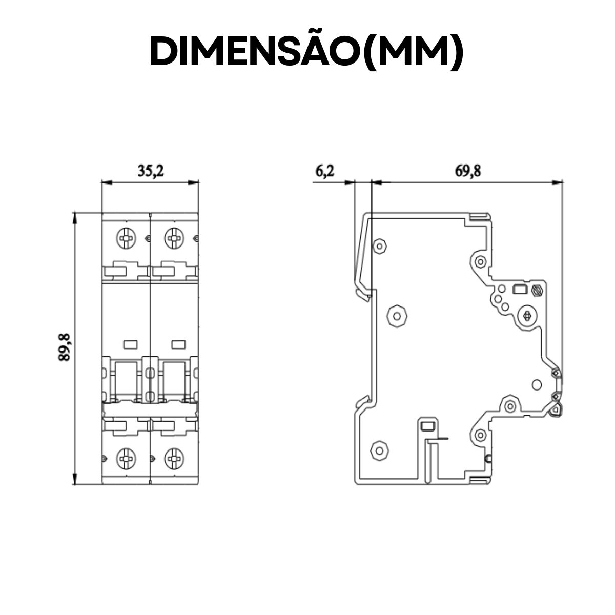 Disjuntor Mini Din Bipolar 20a Curva C 10ka 230/400v
