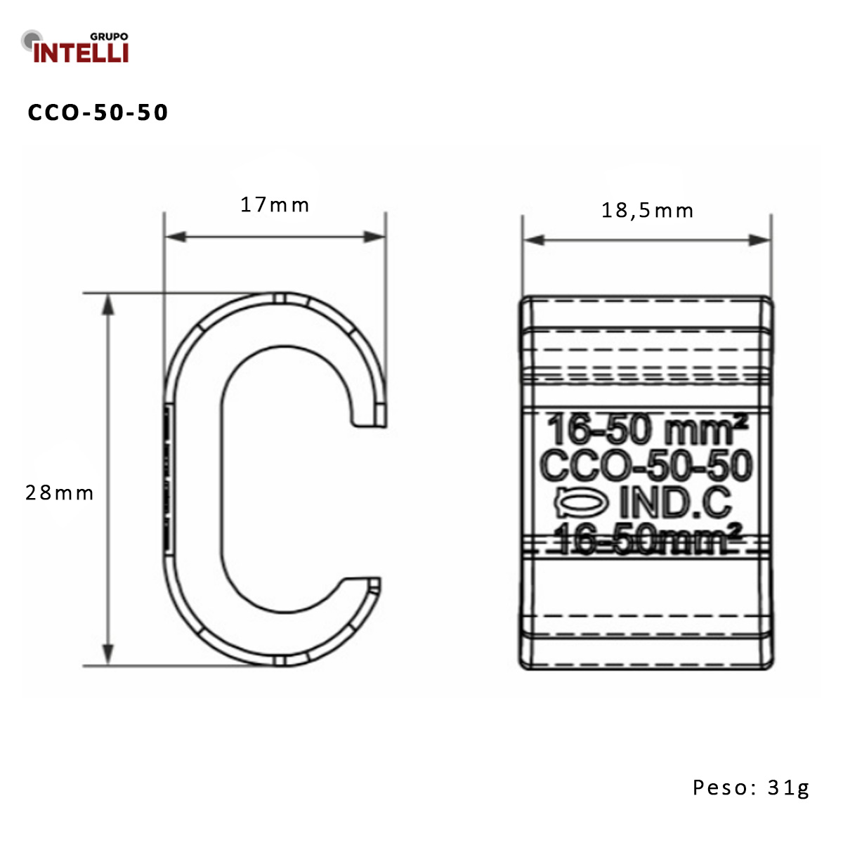 Conector Aterramento Compressão Simples Cobre Cabo/Cabo 16-50Mm Cco 11059 Intelli