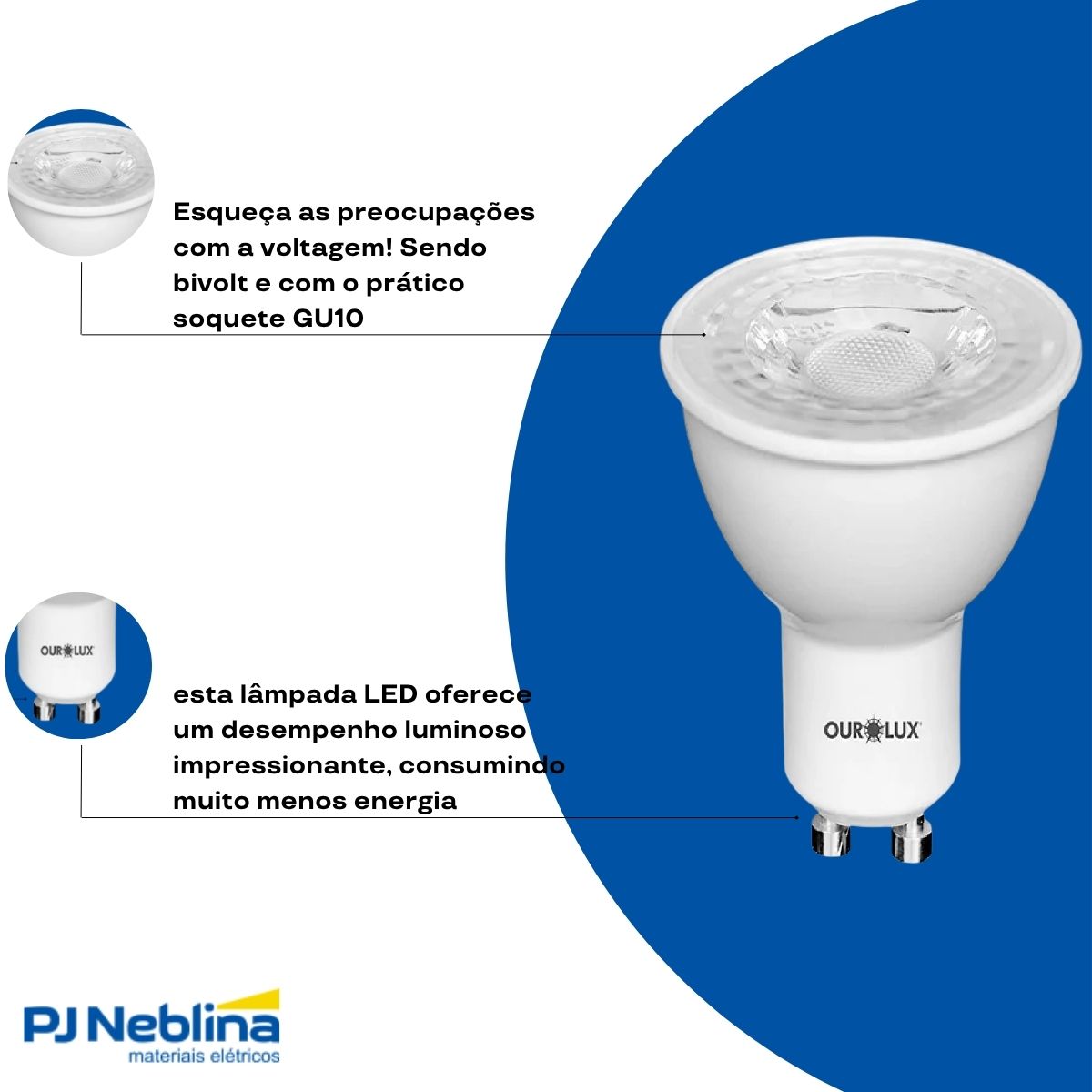 Lâmpada Led Dicroica Mr16 6W Bivolt Gu10 6400K Branco Frio Luz Branca 420Lm 38G - Ourolux