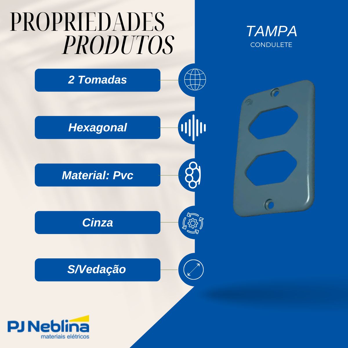 Tampa Condulete 2 Tom Hexagonal Pvc 1Pol Cz S/Vedação - Tigre