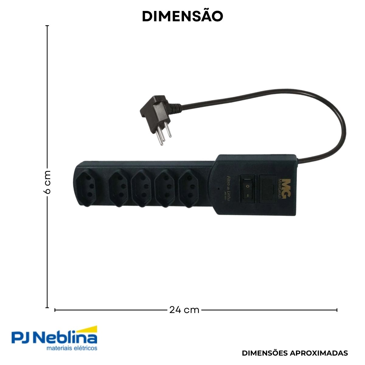 Filtro de Linha Pvc 5 Tomadas 2p+t 10a 250v Pt Cb Pp 1,5m C/