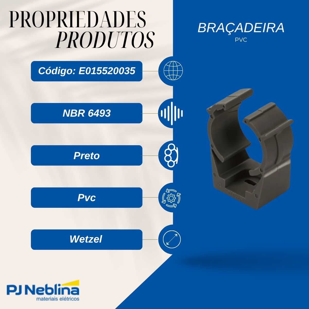 Braçadeira Pvc 2Pol Preto - Wetzel
