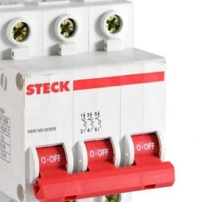 Disjuntor Mini Din Tripolar 6A Curva C 3Ka 230/400V SDD63C06 - Steck