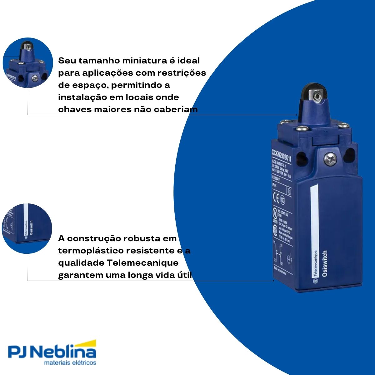 Chave Fim De Curso Pistão C/Roldana 3A 1Na+1Nf Ip65 - Telemecanique