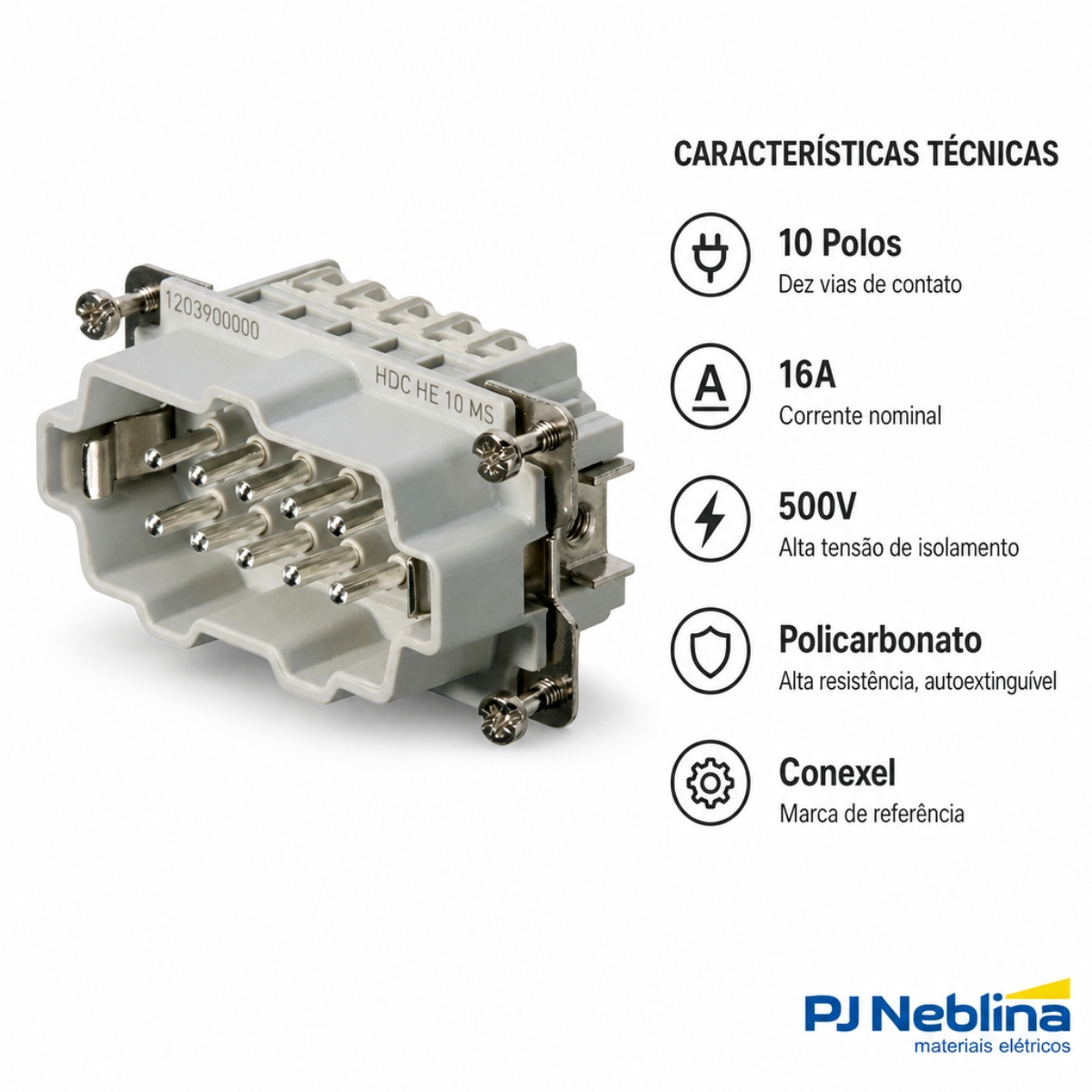Porta Contato Tomada Multipolar Macho 10P 16A 500V Policarbonato Bege - Conexel