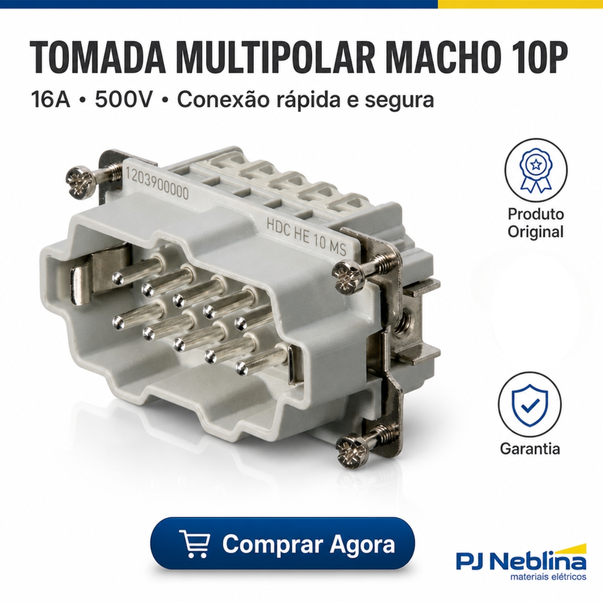 Porta Contato Tomada Multipolar Macho 10P 16A 500V Policarbonato Bege - Conexel