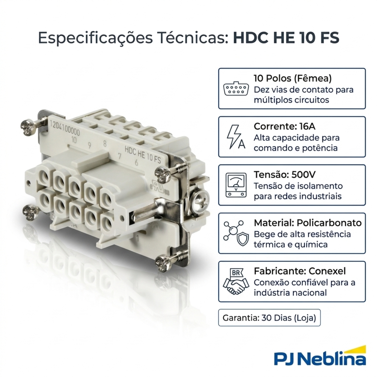 Porta Contato Tomada Multipolar Fêmea 10P 16A 500V Policarbonato Bege - Conexel