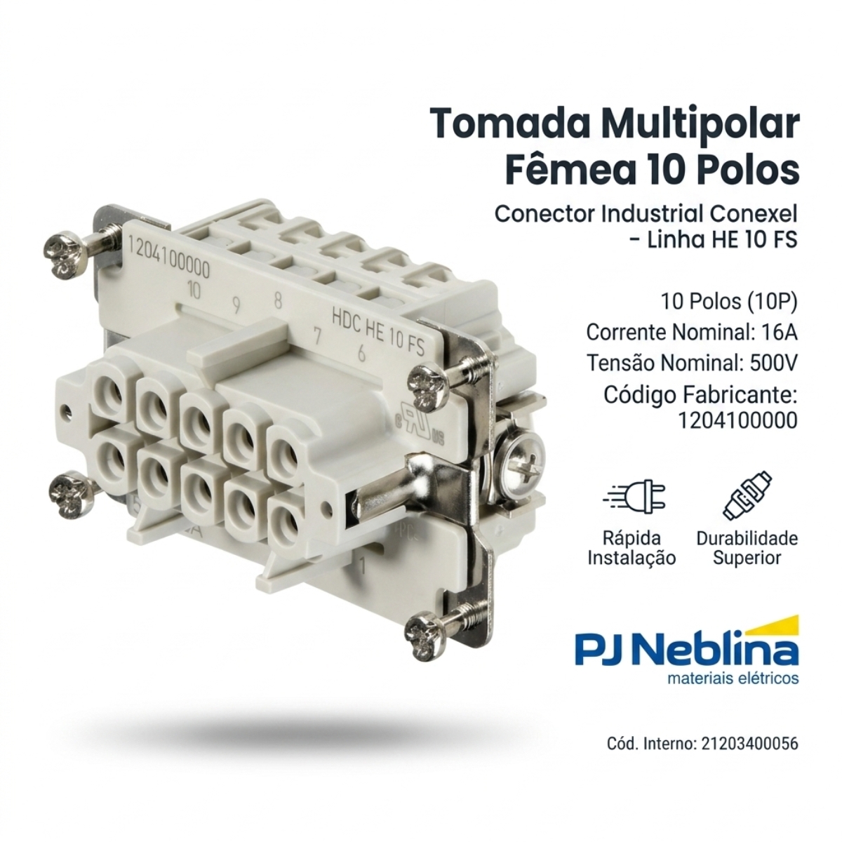 Porta Contato Tomada Multipolar Fêmea 10P 16A 500V Policarbonato Bege - Conexel