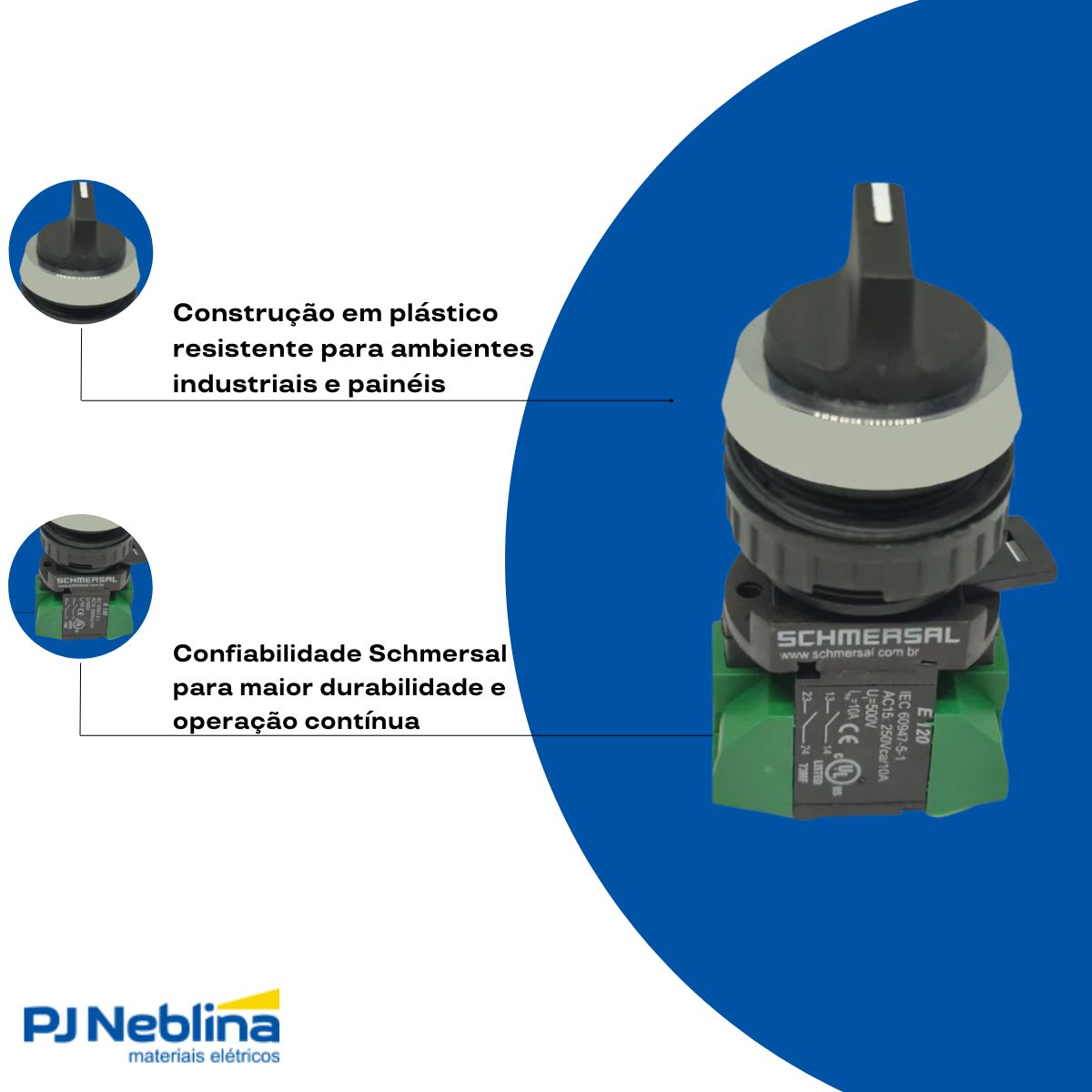 Botão Comutador Knob Curto 3 Pos Ret 45G 30Mm Metálico Preto 2Na - Ace Schemersal